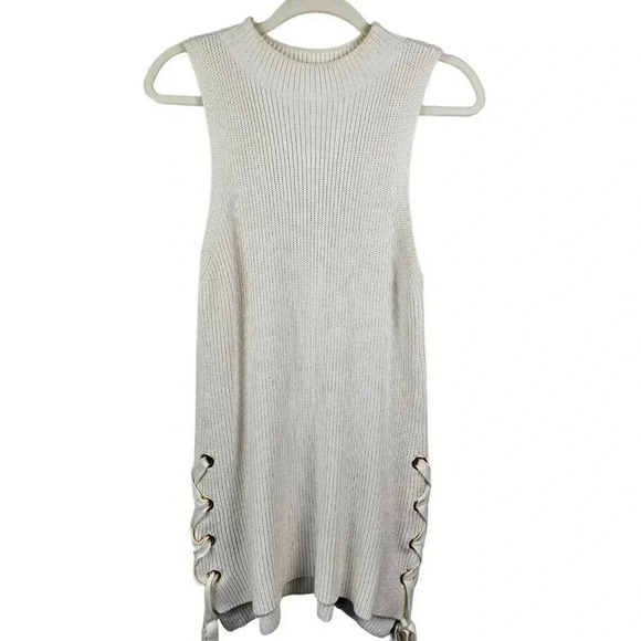 Michael Kors Sleeveless Tunic Mock Neck Ivory Cream Sweater Dress Size Small - Picture 2 of 11